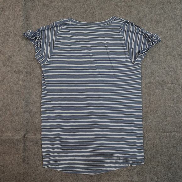 Left of Center Top Womens Extra Small Split Knotted Sleeve V-Neck Striped Blue - Picture 6 of 10